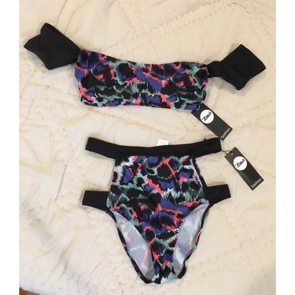 NWT BooHoo High-Waisted Multicolor Cut-Out Bikini - Picture 3 of 7